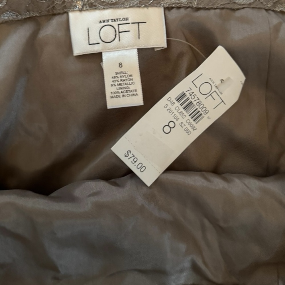 NWT Loft Bubble Hem Shimmer Lace Skirt, Silver, Size 8 - Picture 8 of 9